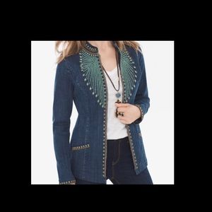 Chico's Heritage Beaded Denim Jacket Blazer.